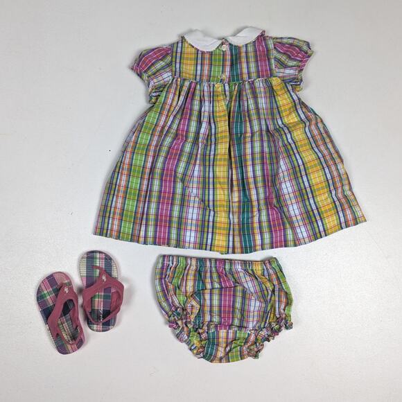 Ralph Lauren Rainbow Plaid Smocked Dress Baby Girls Sz 6m Pink Preppy Classic - Picture 3 of 7